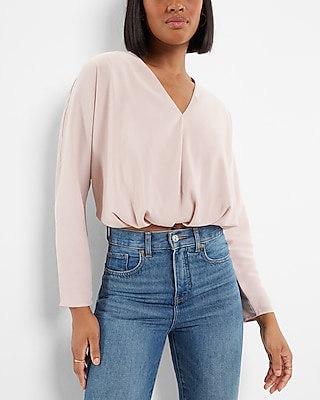 Satin V-Neck Relaxed Dolman Sleeve Top