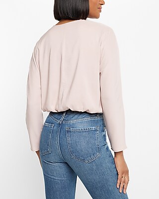 Satin V-Neck Relaxed Dolman Sleeve Top