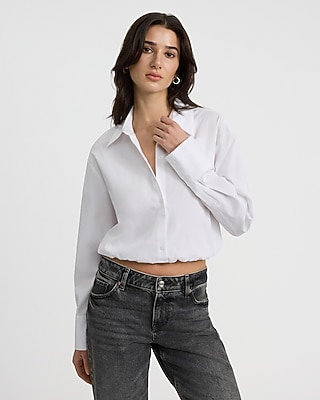 Long Sleeve Elastic Waist Cropped Shirt - image 5