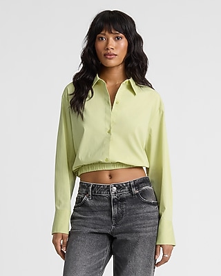 Long Sleeve Elastic Waist Cropped Shirt