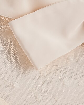 Tulle Polka Dot Tie Mock Neck Puff Sleeve Top