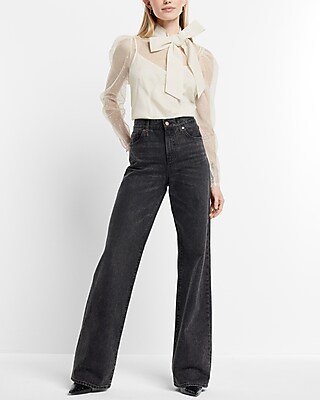 Tulle Polka Dot Tie Mock Neck Puff Sleeve Top