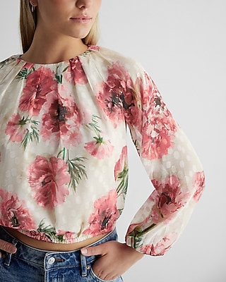 Floral Gathered Neck Balloon Sleeve Top