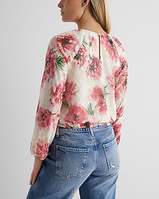 Floral Gathered Neck Balloon Sleeve Top