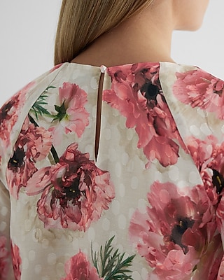 Floral Gathered Neck Balloon Sleeve Top