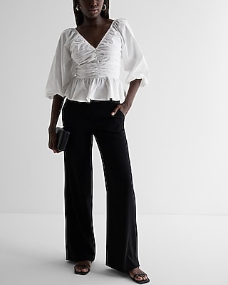 V-neck Pleated Peplum Top | Express