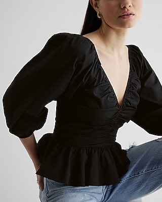 Floral Pleated Peplum Top | Express