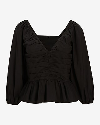 V-neck Pleated Peplum Top | Express
