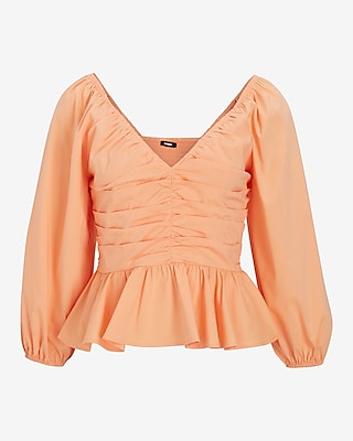 V-Neck Pleated Peplum Top