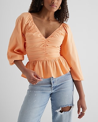 V-Neck Pleated Peplum Top