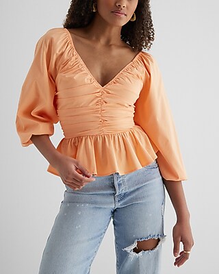 V-Neck Pleated Peplum Top
