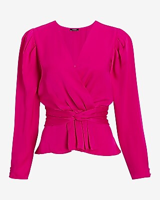 Satin V-Neck Twist Front Peplum Top - thumbnail 6