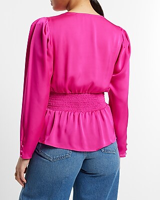 Satin V-Neck Twist Front Peplum Top - thumbnail 4