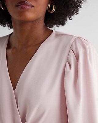 Satin V-Neck Twist Front Peplum Top