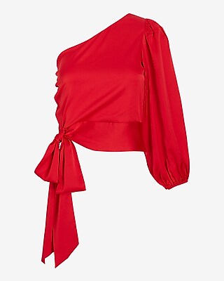 Satin One Shoulder Tie Waist Top