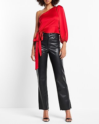 Satin One Shoulder Tie Waist Top