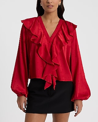 Satin V-neck Twist Front Peplum Top | Express