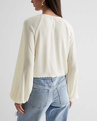 Gathered Neck Balloon Sleeve Top | Express