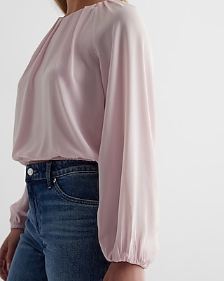 Gathered Neck Balloon Sleeve Top