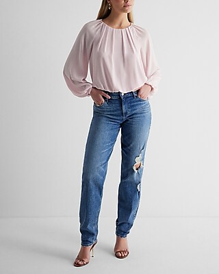 Gathered Neck Balloon Sleeve Top