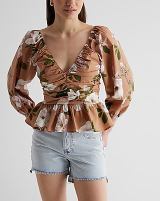 Floral Pleated Peplum Top