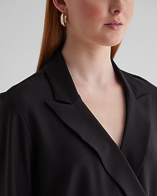 Collared V-Neck Long Sleeve Faux Wrap Front Top