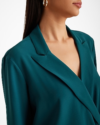 Collared V-Neck Long Sleeve Faux Wrap Front Top