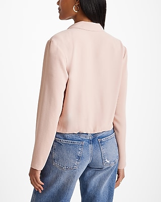 Collared V-Neck Long Sleeve Faux Wrap Front Top