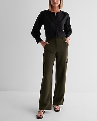 Gathered Sleeve Half Button Up Shirt