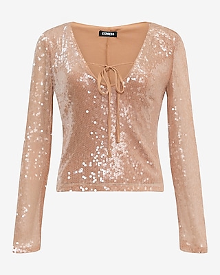 Sequin Long Sleeve Tie Front Top - image 5