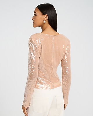 Sequin Long Sleeve Tie Front Top - image 3