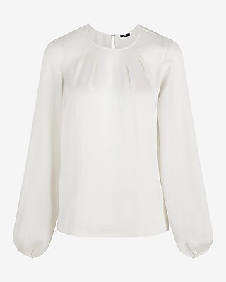 Satin Textured Gathered Neck Balloon Sleeve Top