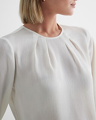 Satin Textured Gathered Neck Balloon Sleeve Top