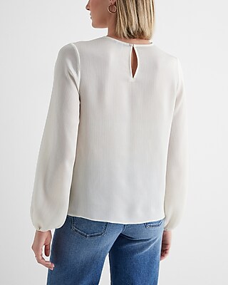 Satin Textured Gathered Neck Balloon Sleeve Top