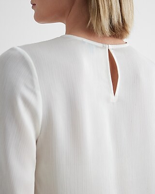 Satin Textured Gathered Neck Balloon Sleeve Top
