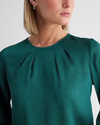 Satin Textured Gathered Neck Balloon Sleeve Top