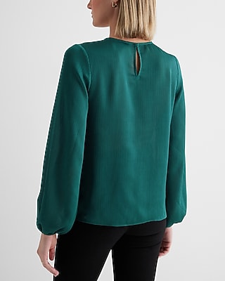 Satin Textured Gathered Neck Balloon Sleeve Top