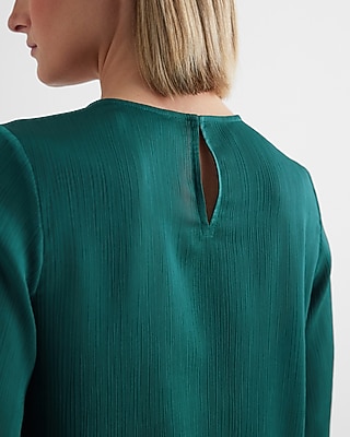 Satin Textured Gathered Neck Balloon Sleeve Top