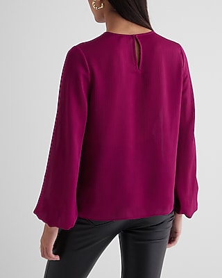 Satin Textured Gathered Neck Balloon Sleeve Top