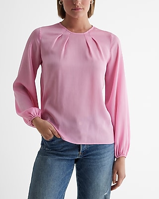 Satin Textured Gathered Neck Balloon Sleeve Top