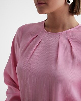 Satin Textured Gathered Neck Balloon Sleeve Top - image 2