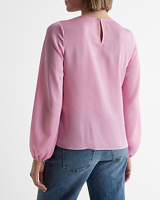 Satin Textured Gathered Neck Balloon Sleeve Top - image 3