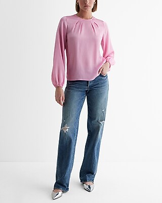 Satin Textured Gathered Neck Balloon Sleeve Top - image 4