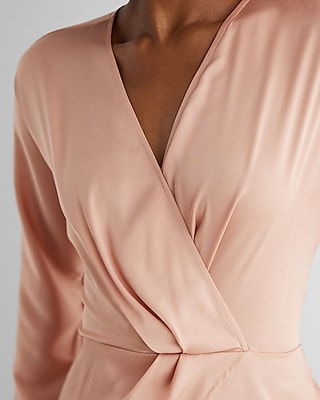 Satin Draped Faux Wrap Peplum Top