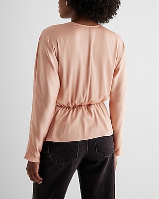 Satin Draped Faux Wrap Peplum Top