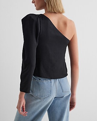 Satin One Shoulder Puff Sleeve Top - image 3