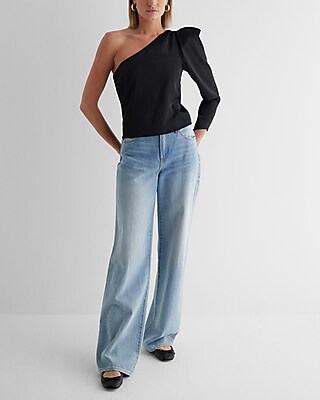 Satin One Shoulder Puff Sleeve Top - image 4