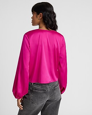 V-Neck Balloon Sleeve Button Up Shirt