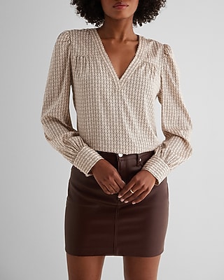 Satin Printed V-Neck Cuff Sleeve Top