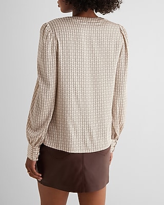 Satin Printed V-Neck Cuff Sleeve Top